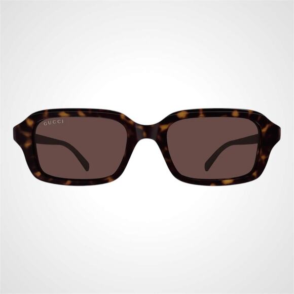 New GUCCI Sunglasses Brown Tortoise 50-18-140mm Rectangle Gold Metal Logo Womens